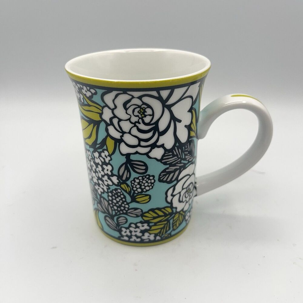 Vera Bradley ISLAND BLOSSOM Aqua Blue & Green Pattern Porcelain Mug No Lid